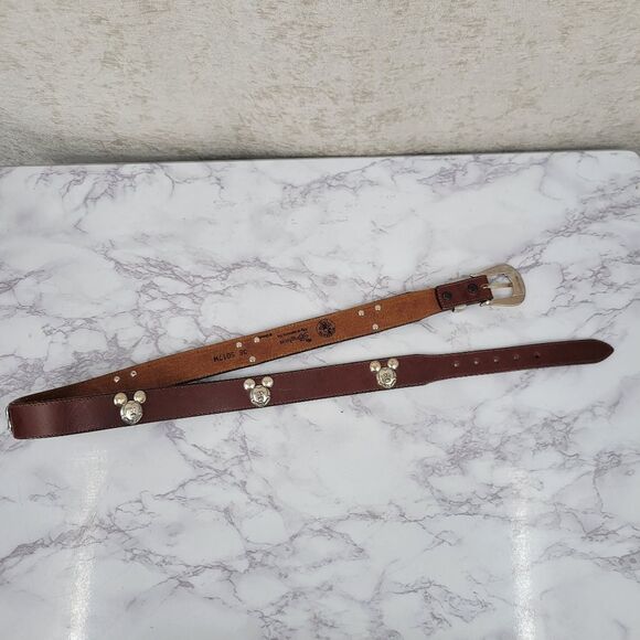 Brighton x Disney Vintage 90s Brown Leather Belt with Silver Mickey Mouse Concho - Picture 10 of 14